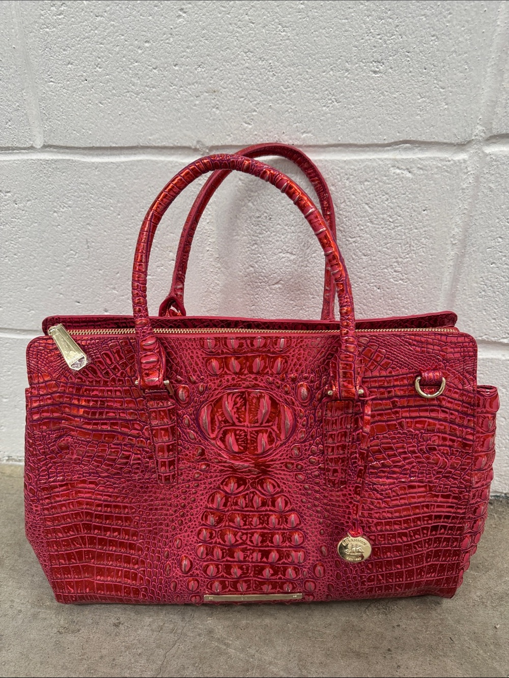 Brahmin “Finley Carryall Red Dragon” Croc-Embossed Satchel